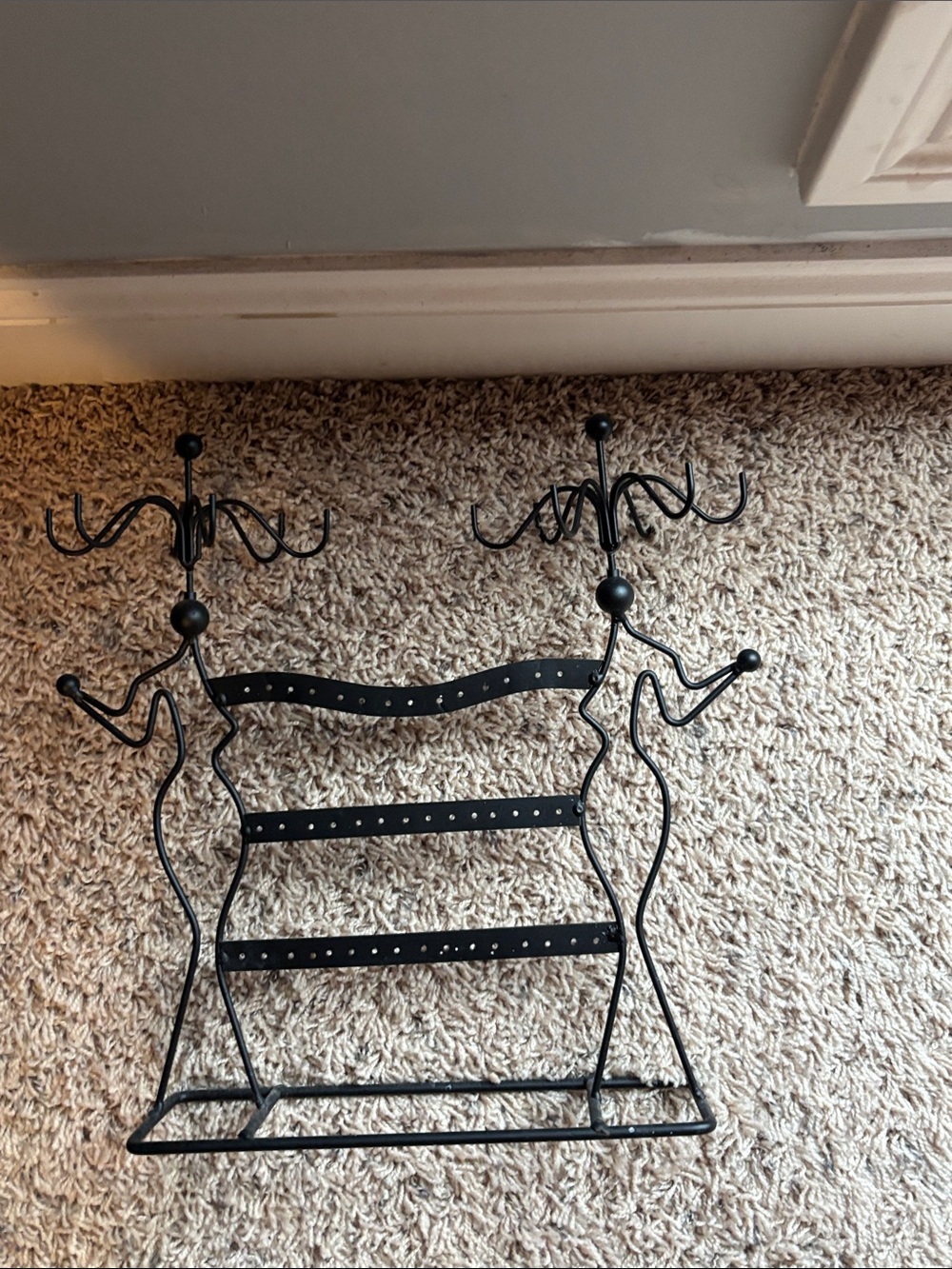 Black Metal Jewelry Organizer with Mannequin Hooks